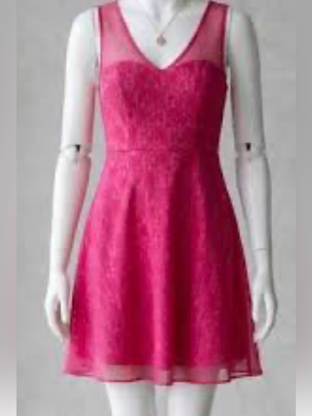 Betsey Johnson Vintage Hot Pink Sleeveless Chiffon Lace Fit-&-Flare Dress